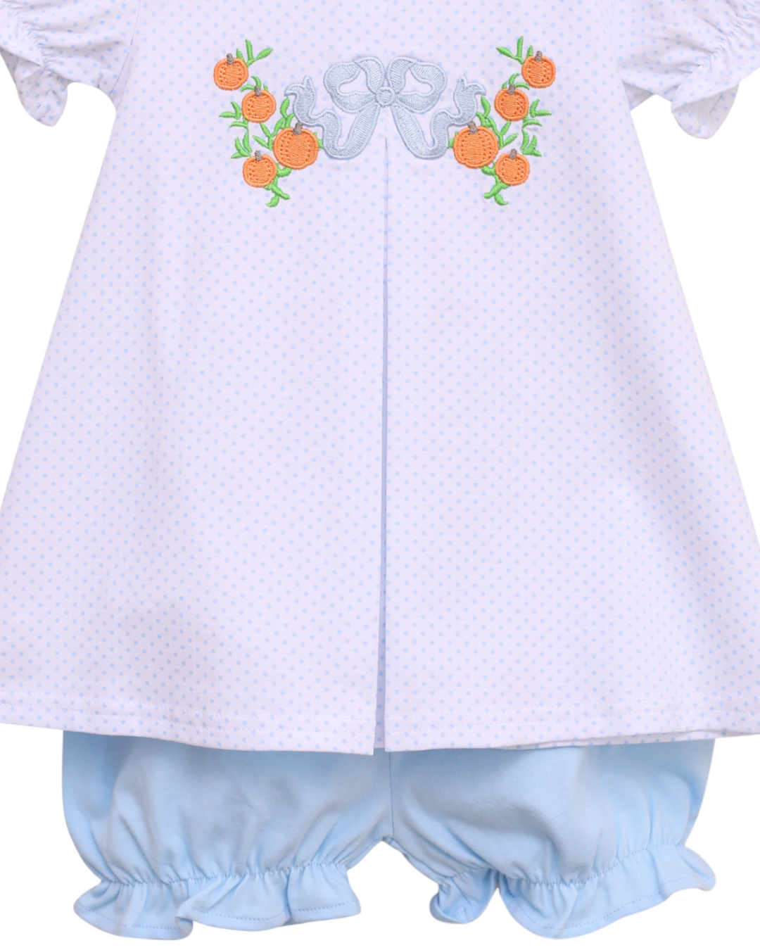 Pumpkin Embroidery Blue Dot Bloomer Set