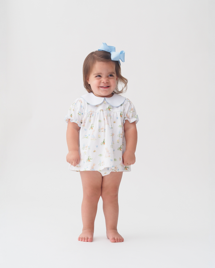 Easter Girls White and Blue Bloomer Set