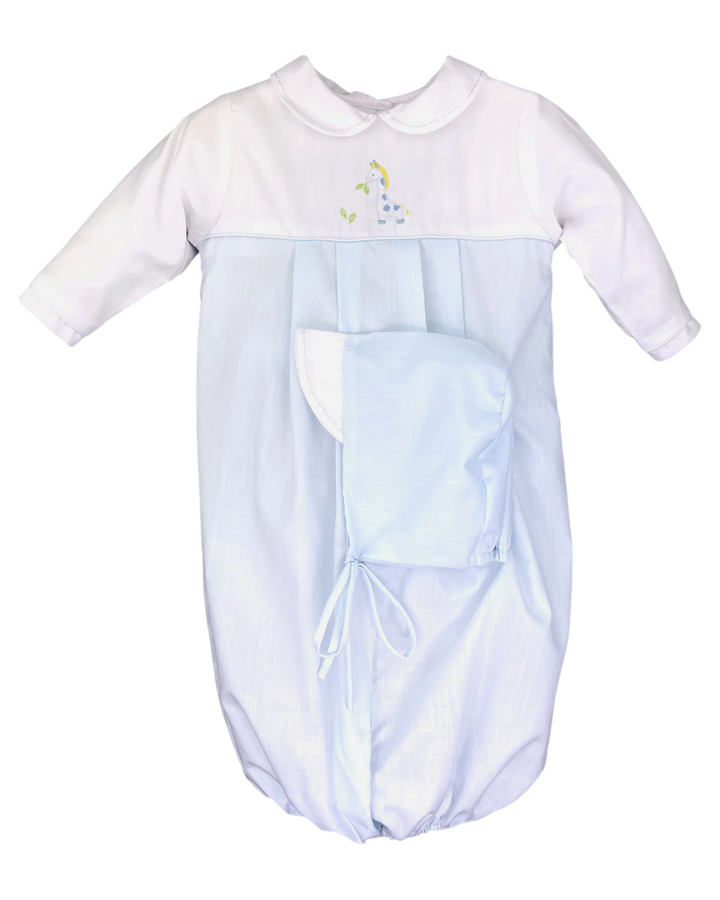 Embroidered Giraffe Blue Boy's Convertible Gown