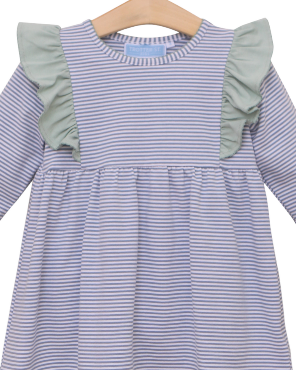 Madison Girls Pants Set- Dusty Blue Stripe/Sage Green, close up