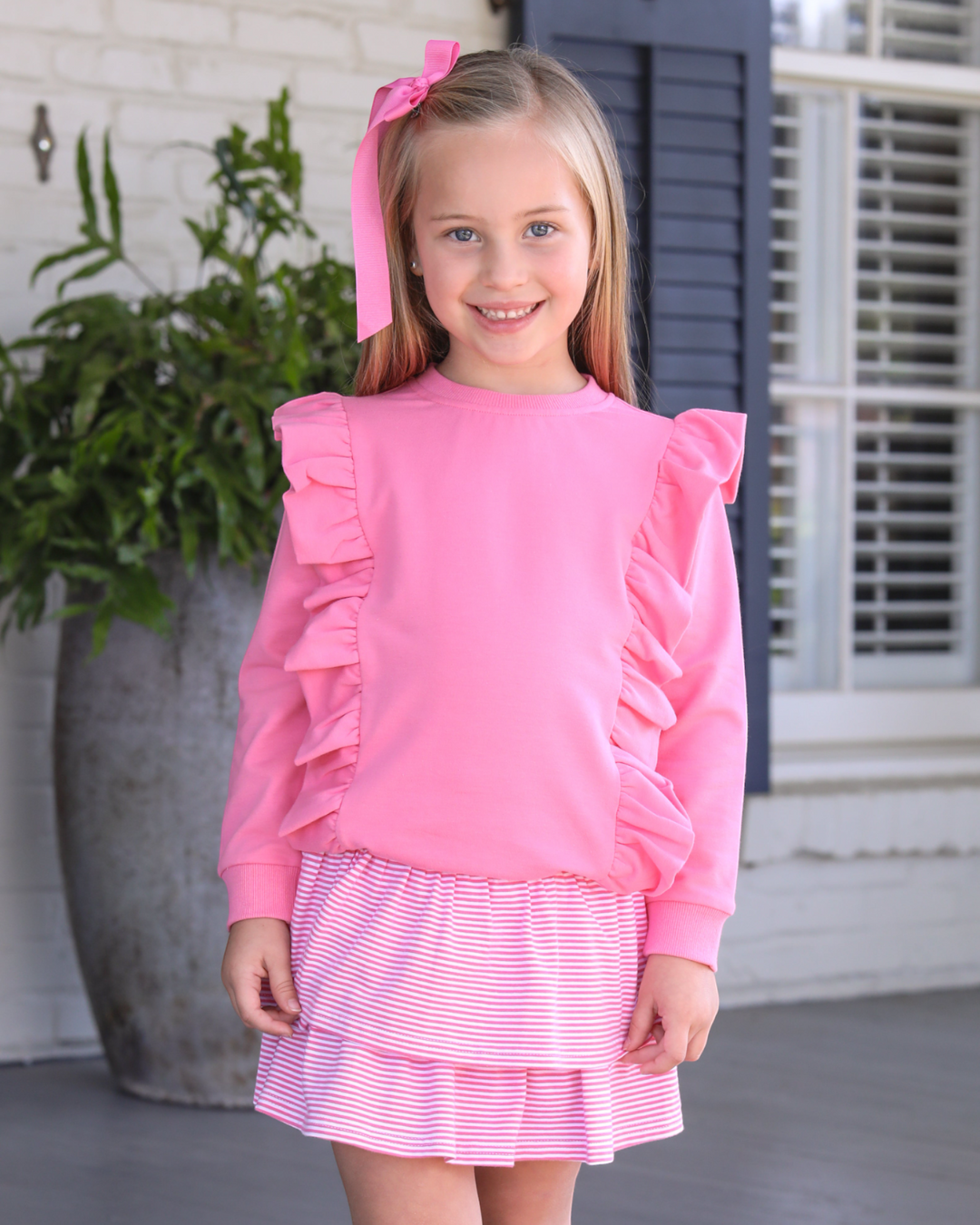 Laura Girl's Ruffle Pullover- Pink, child