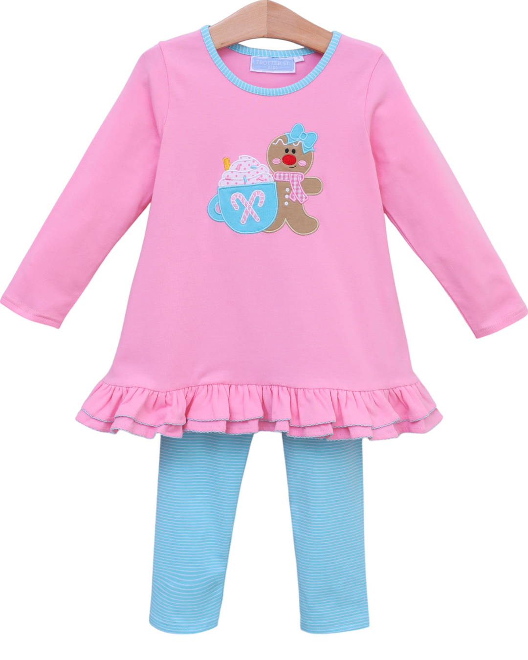 Gingerbread Applique Pink & Turquoise Girls Pants Set