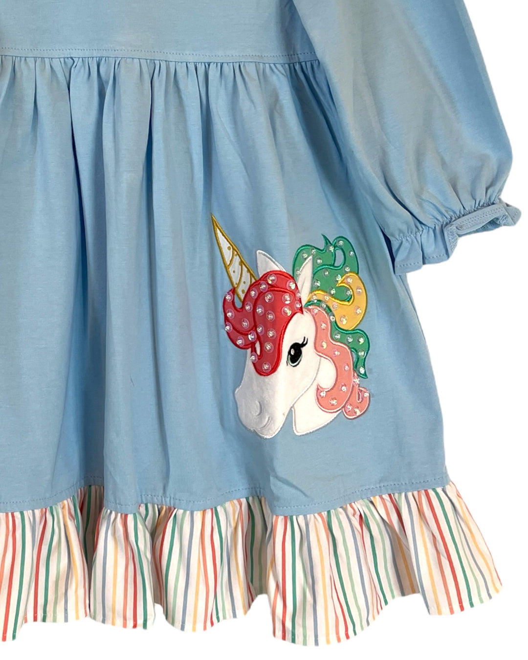 Unicorn Applique Blue Girls Dress