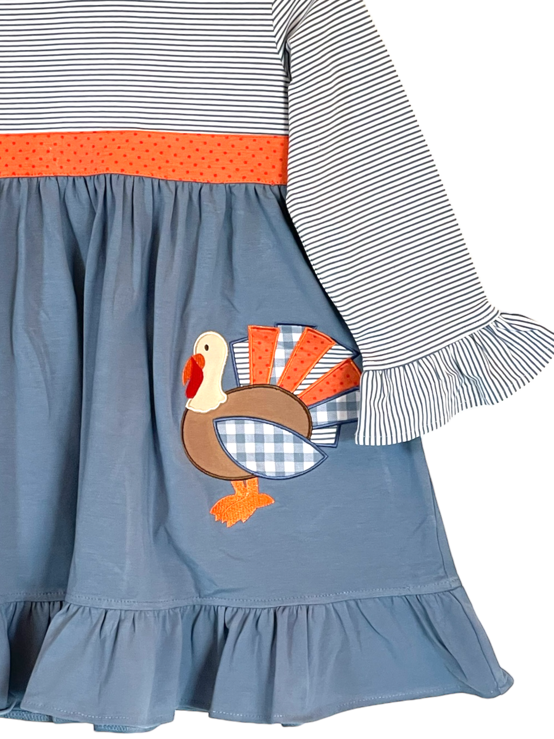 Tessa the Turkey Applique Blue Dress