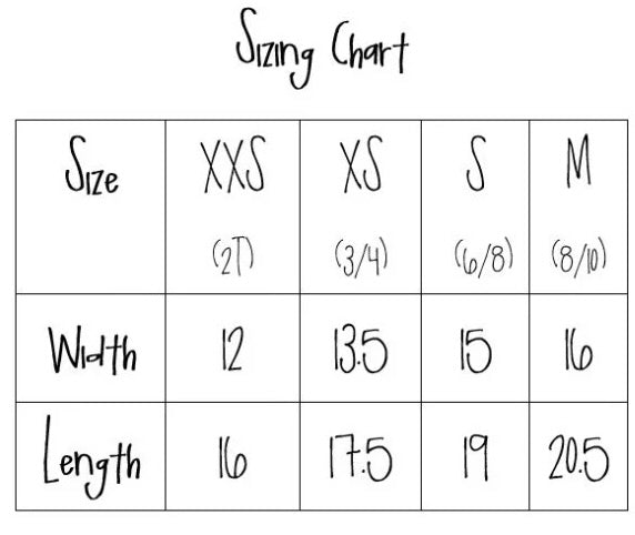 Mustard & Ketchup Kids Sizing Chart