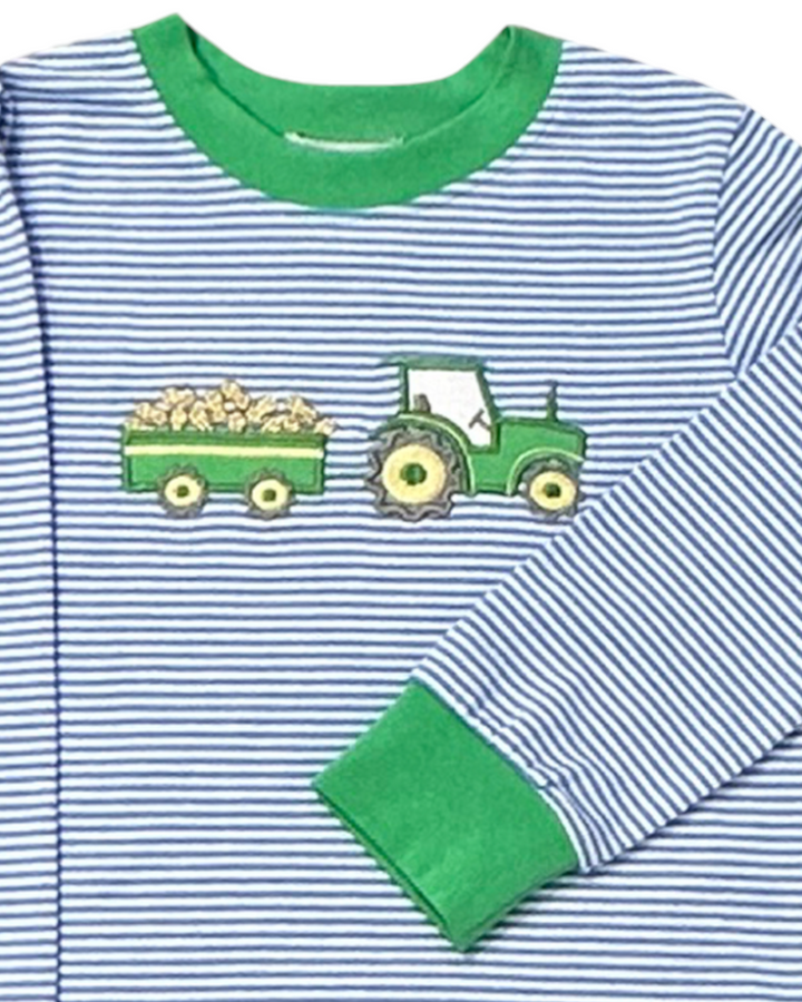 Peanut Blue Stripe Boys Shirt, close up