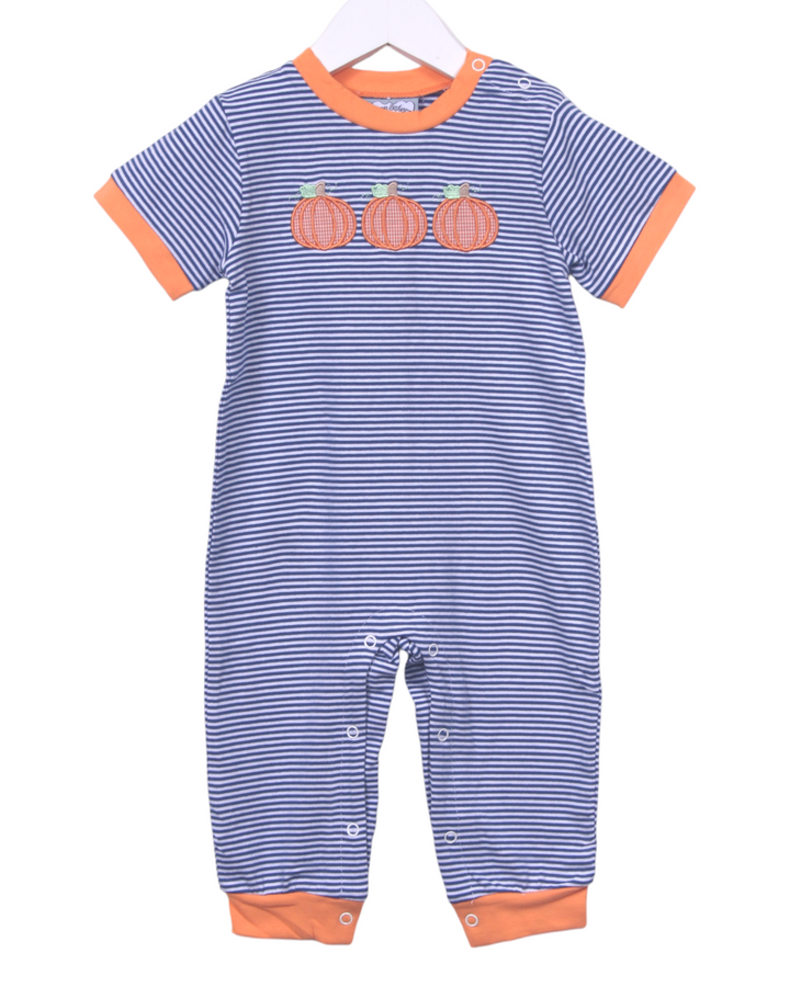 Pumpkin Applique Blue Stripe Boy's Romper