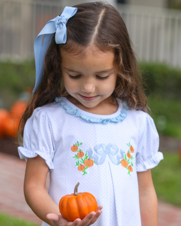 Pumpkin Embroidery Blue Stripe Dress, child 1