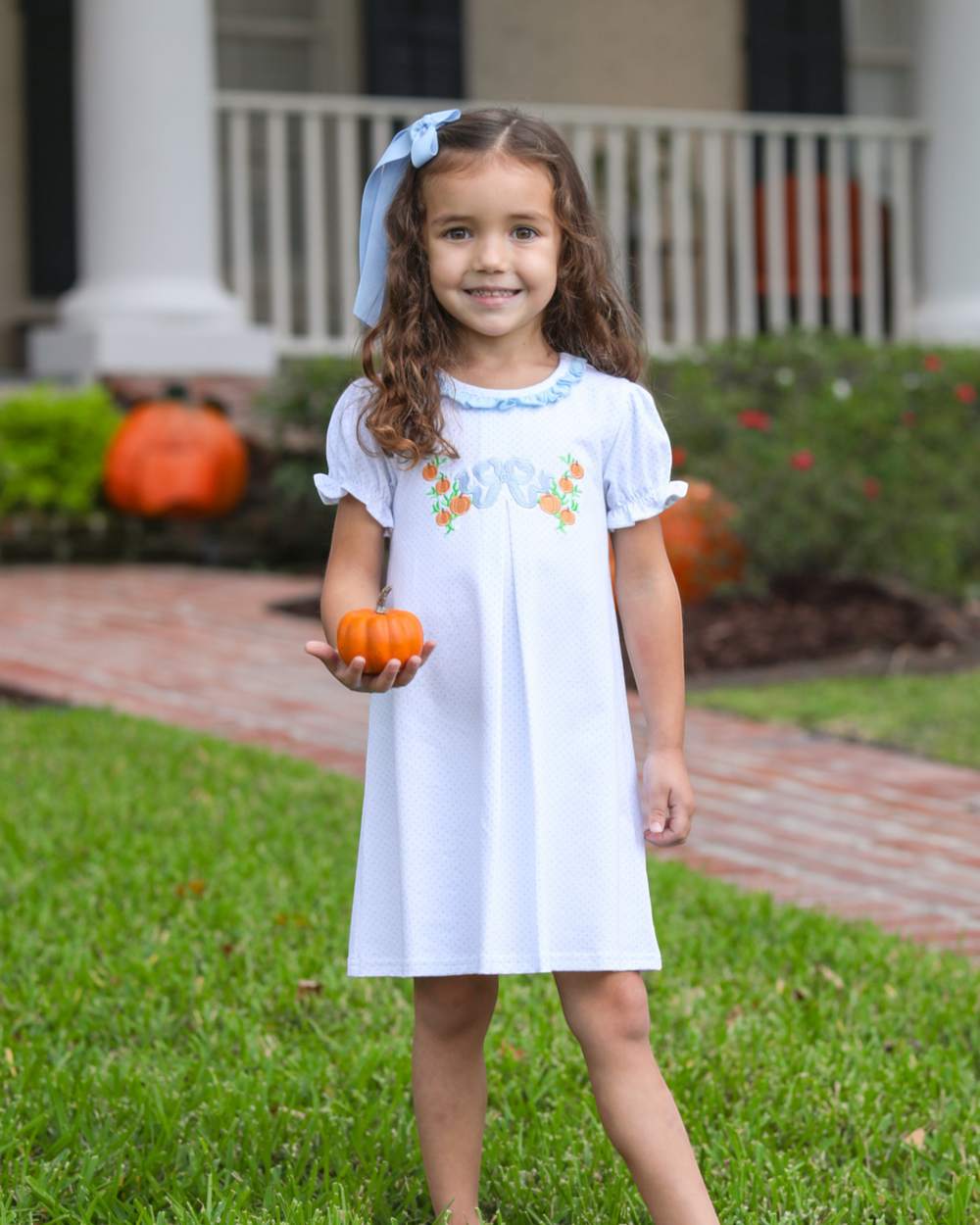 Pumpkin Embroidery Blue Stripe Dress, child 3