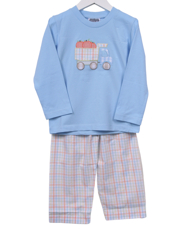 Pumpkin Truck Applique Blue Plaid Boys Pant Set