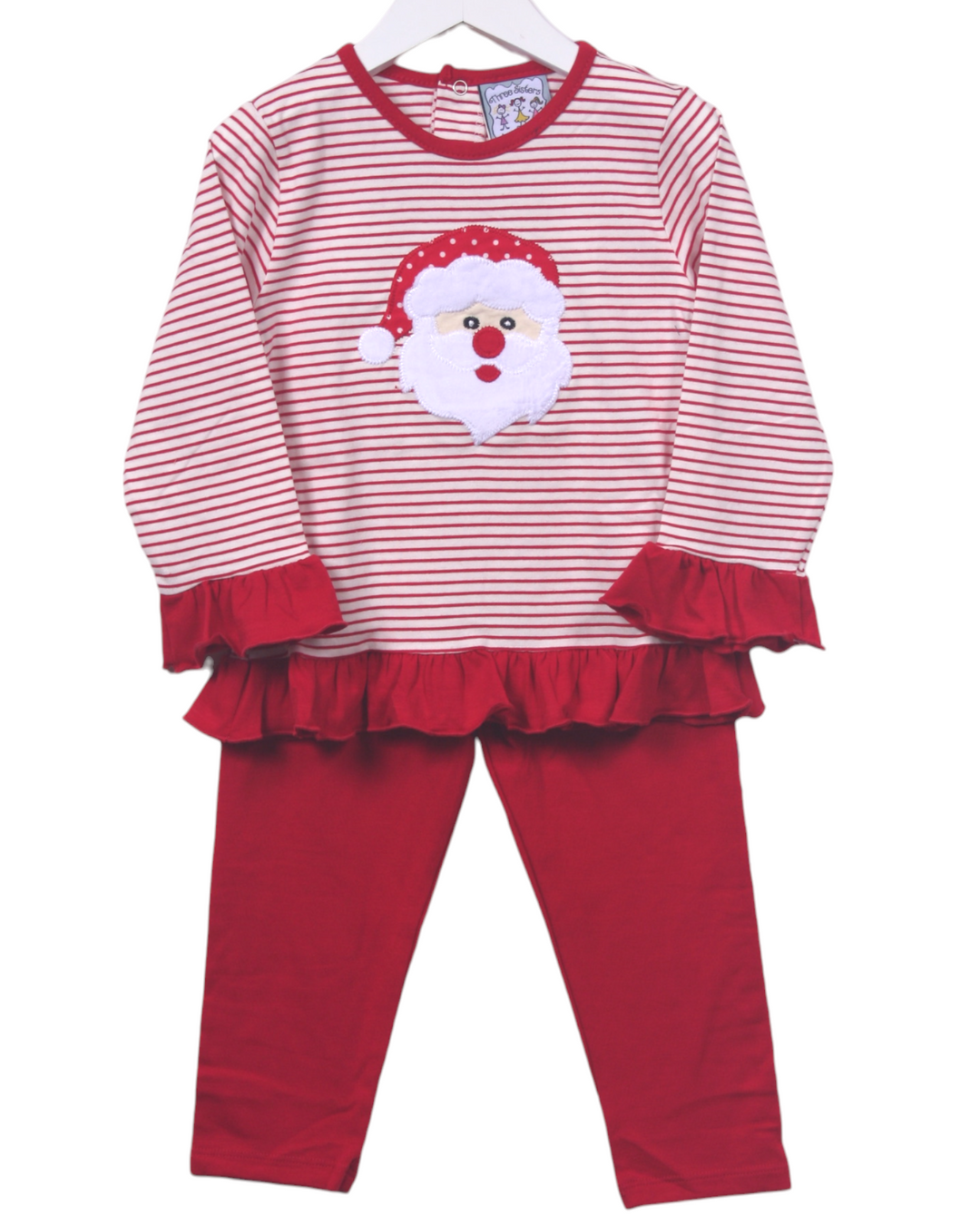 Santa Applique Red Stripe Girls Ruffle Legging Set, That Store