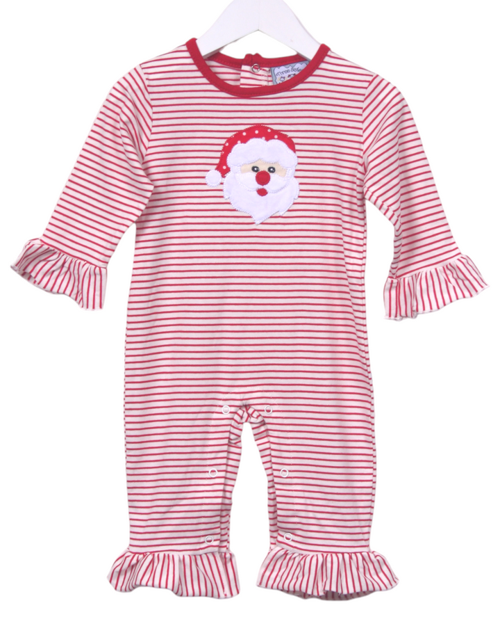 Santa Applique Red Stripe Ruffle Girls Romper