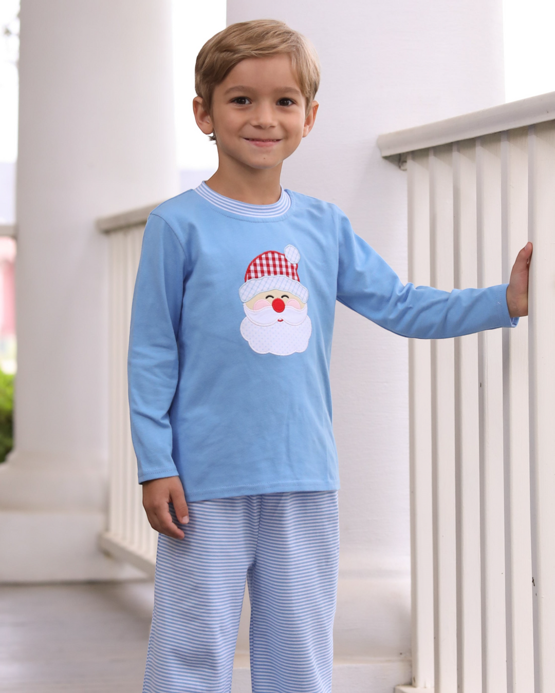 Santa Blue Stripe Boys Pant Set, child