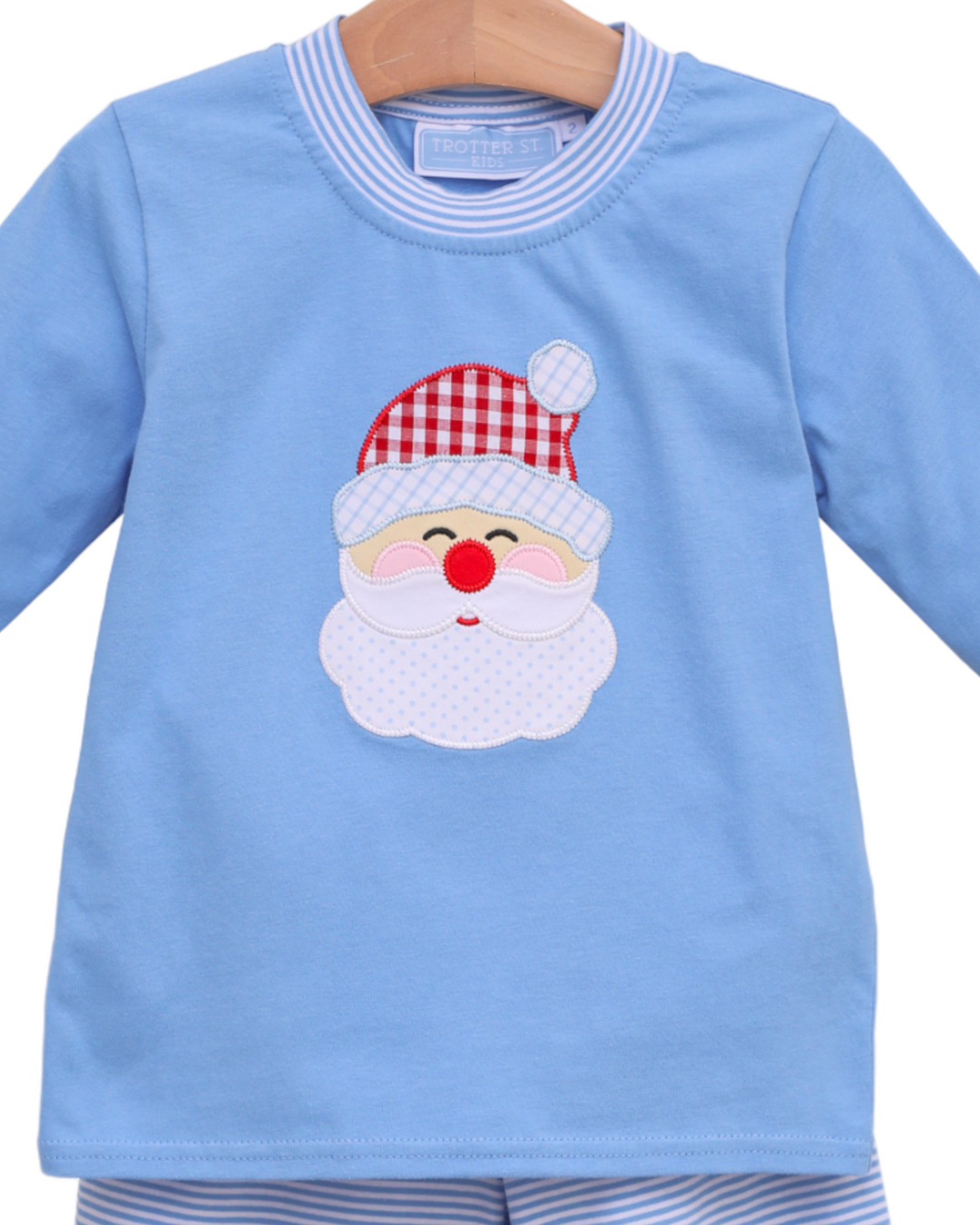 Santa Blue Stripe Boys Pant Set, close up