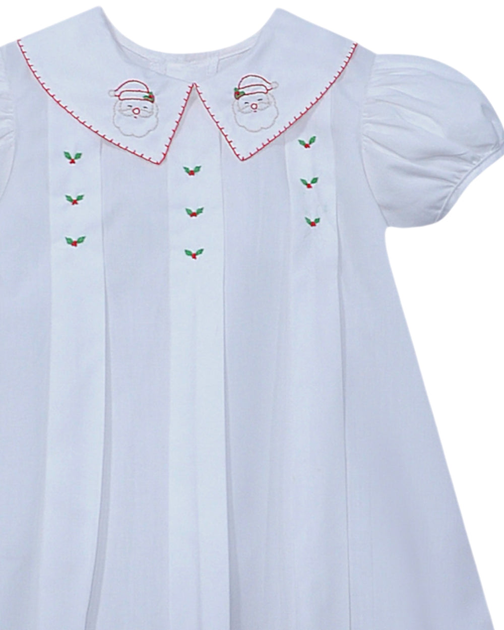 Santa & Holly Embroidered Kay Dress, close up