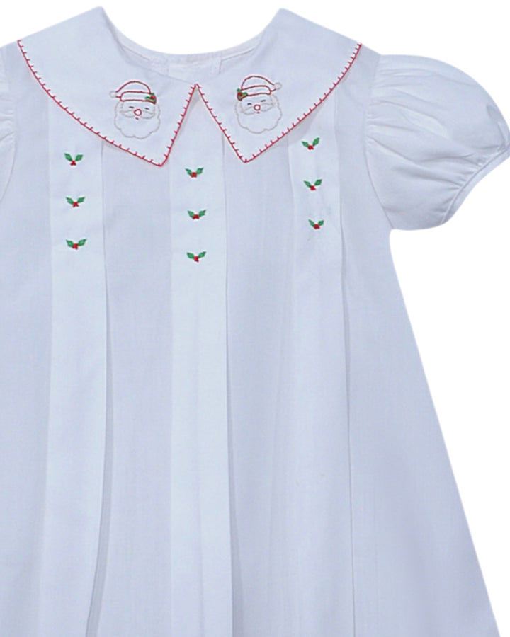 Santa & Holly Embroidered Kay Dress, close up