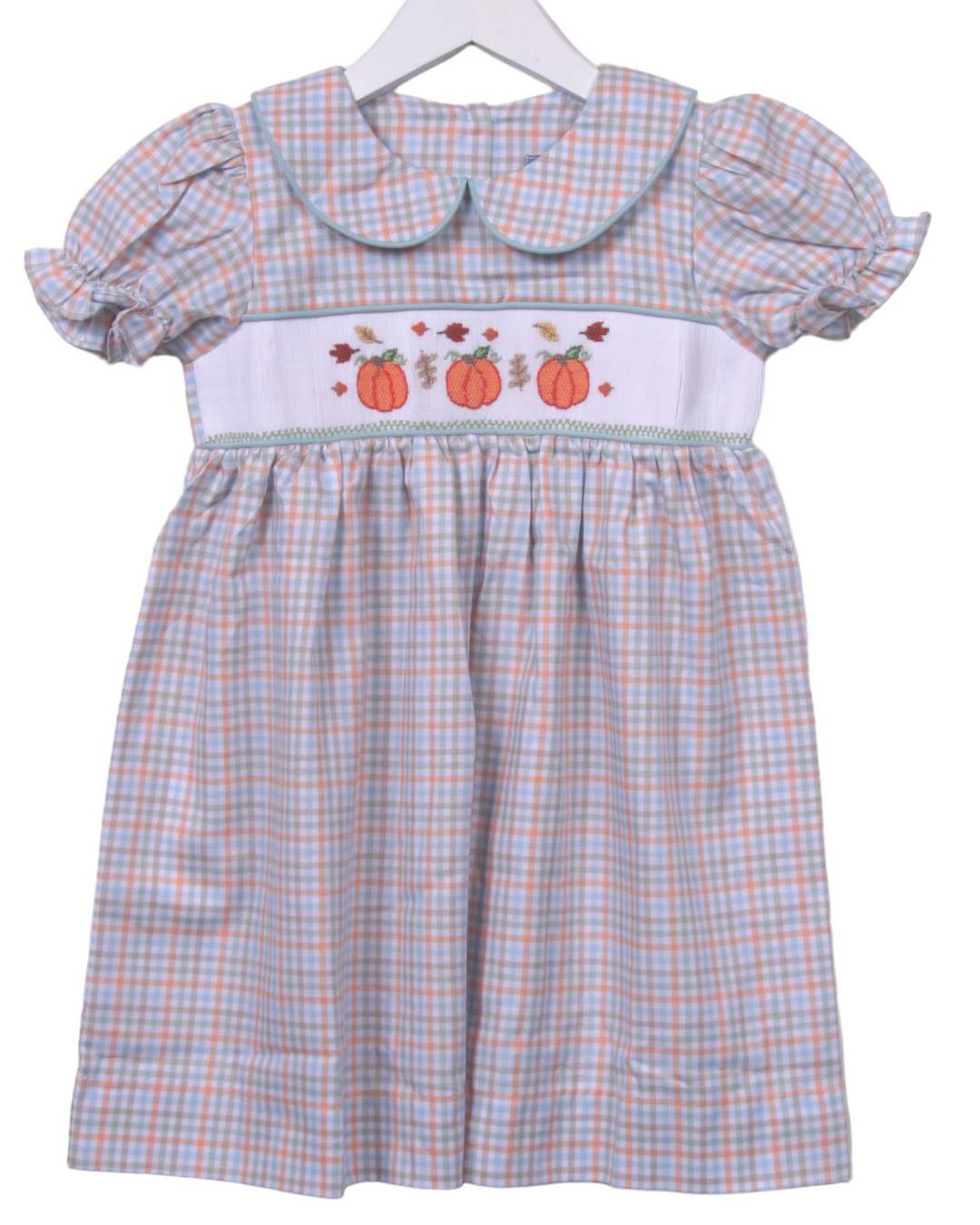 Smocked Pumpkin Green Plaid Dress