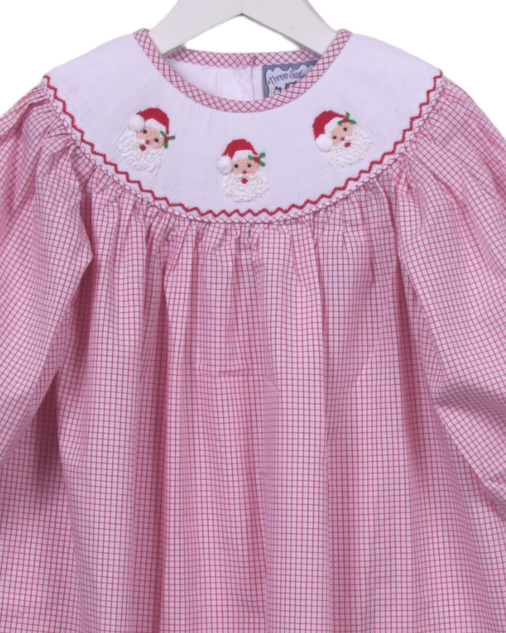 Smocked Santa Red Windowpane Dress, close up, That Store