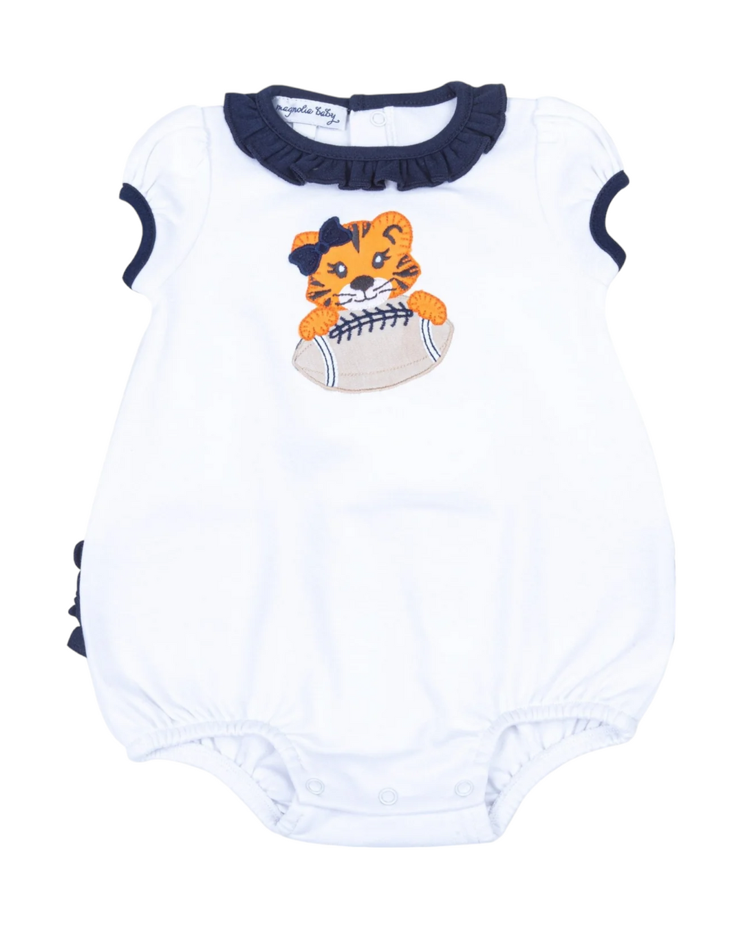 Tiger Pride Applique Ruffle White & Navy Bubble