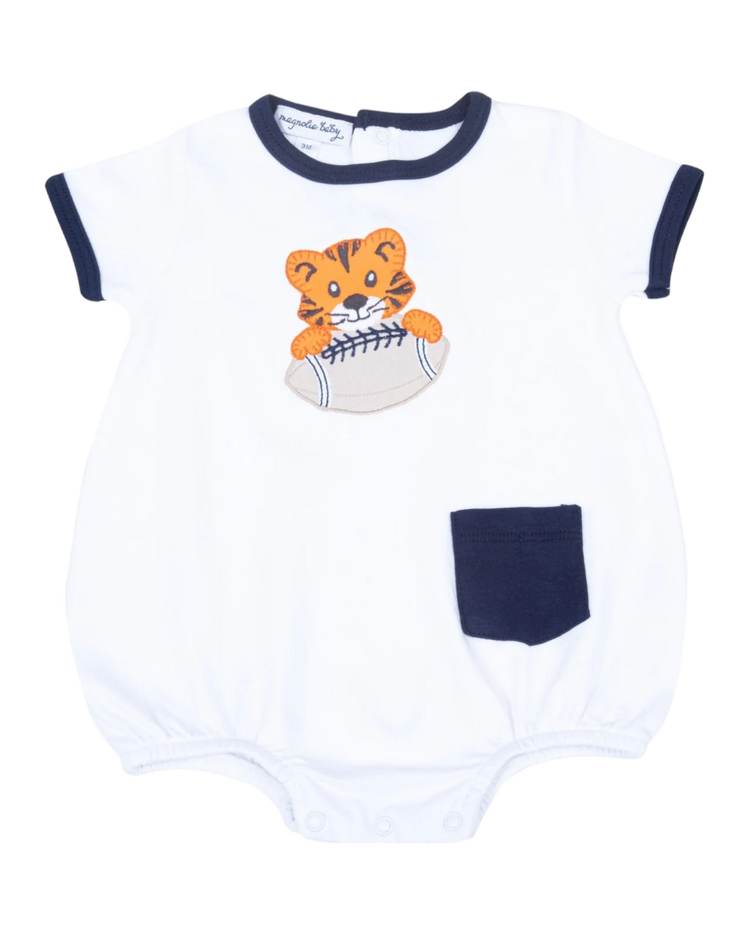 Tiger Pride Applique White & Navy Boy Bubble