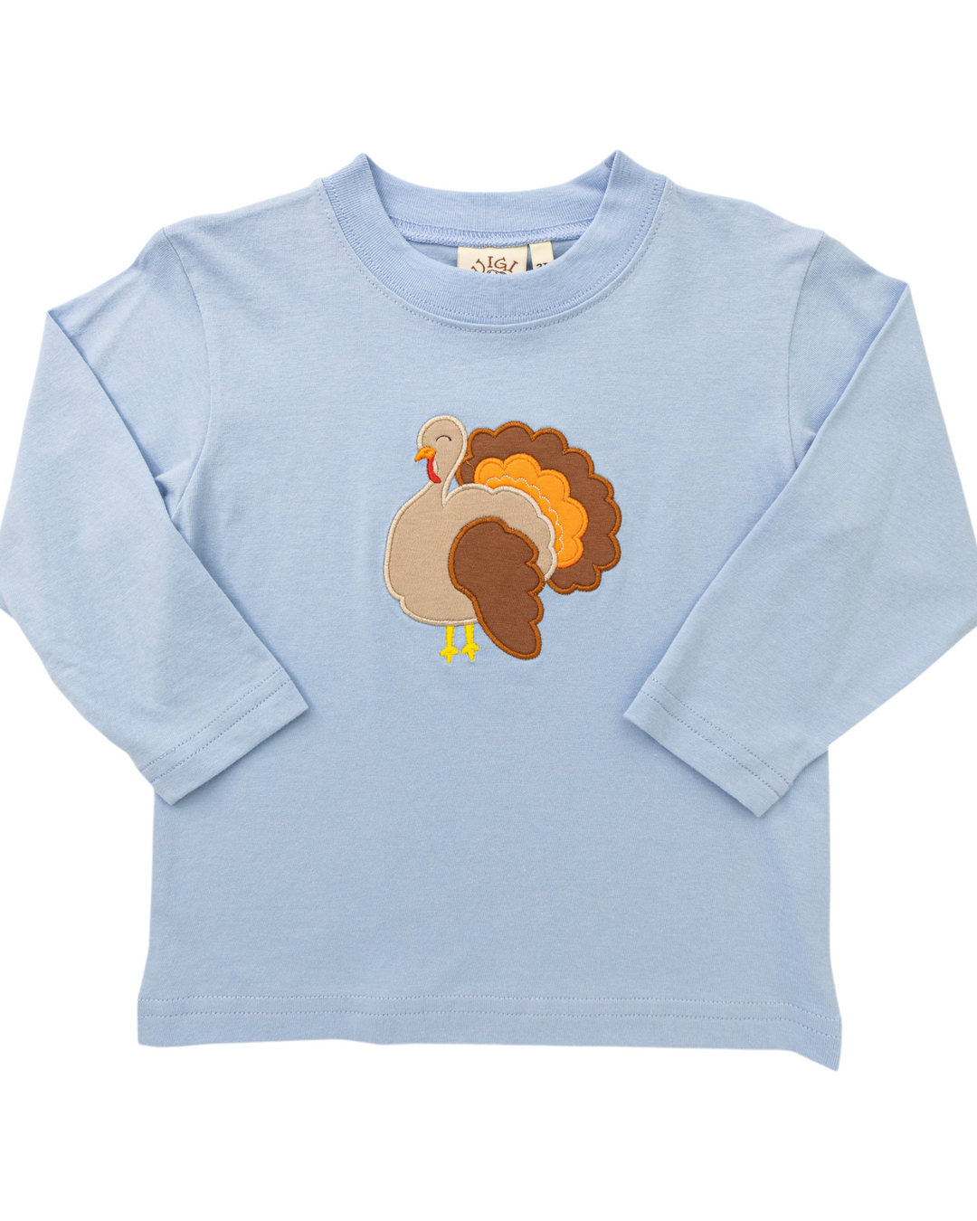 Turkey Applique LS Blue Boys Tee, front